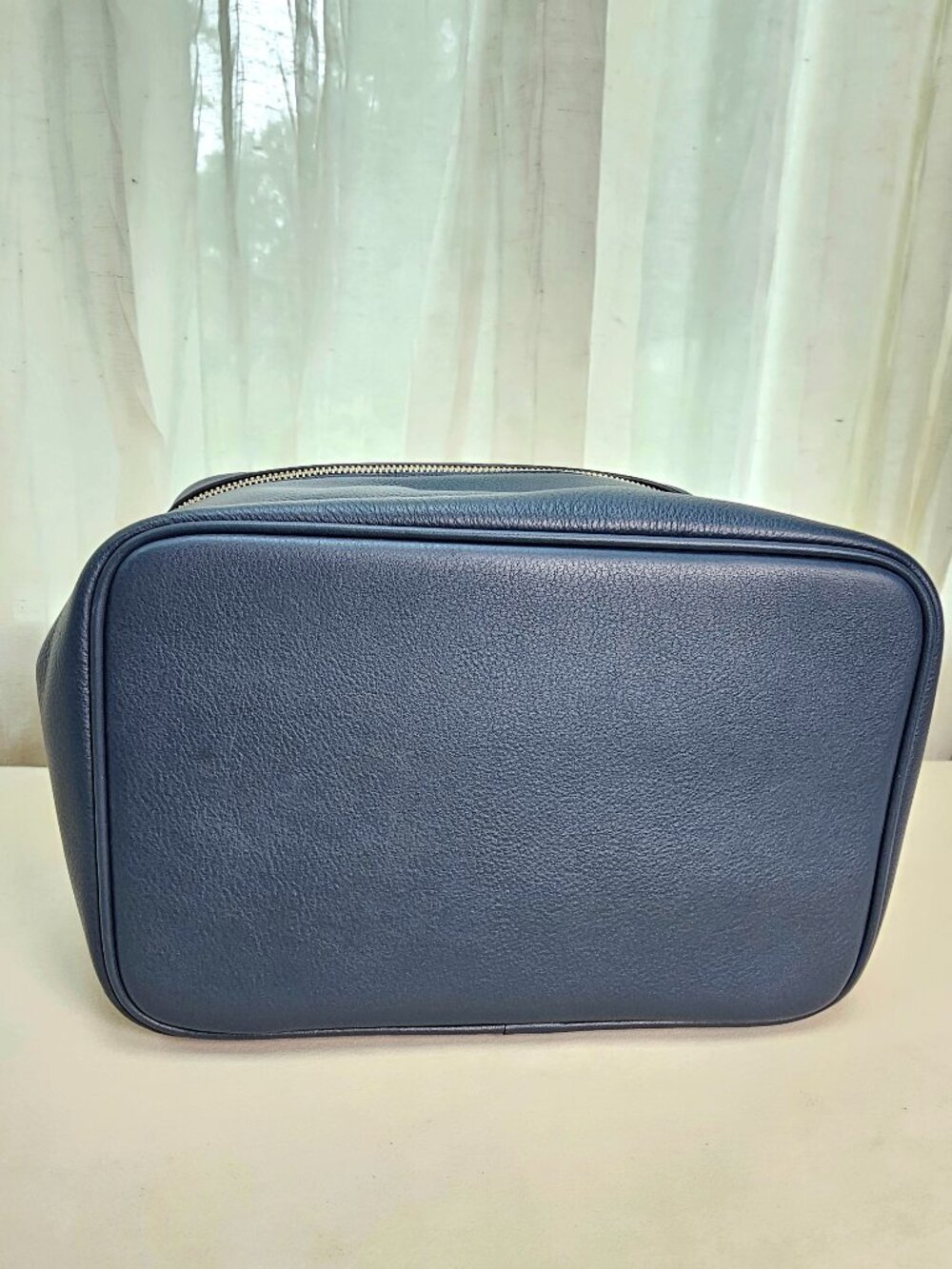 Leatherology XL Train Case Navy Blue Full Grain Leather Cosmetic Bag NWOT - Picture 6 of 14